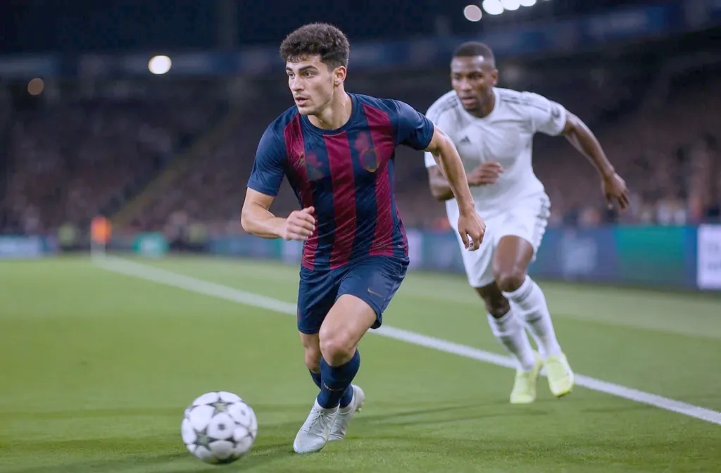 Nil running at a full-back down the touchline with the ball at his feet