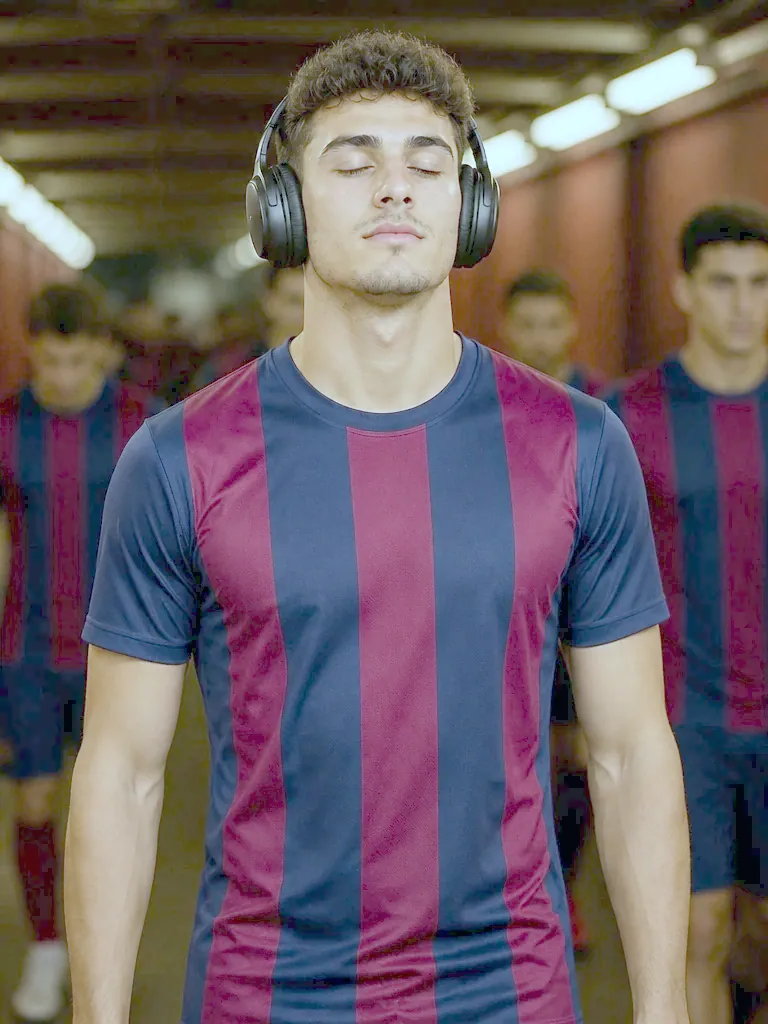 Nil in the tunnel before kick-off, eyes closed, headphones on